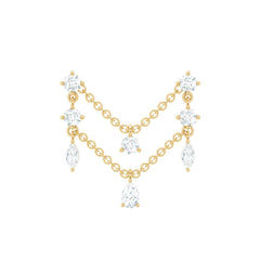 Real Diamond Double Chain Earring for Cartilage Piercing