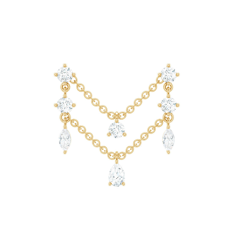 Real Diamond Double Chain Earring for Cartilage Piercing
