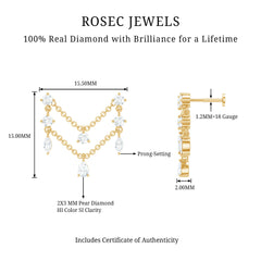 Real Diamond Double Chain Earring for Cartilage Piercing