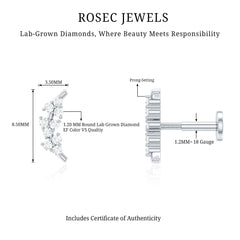 Natural Round Diamond Cluster Curved Helix Earring