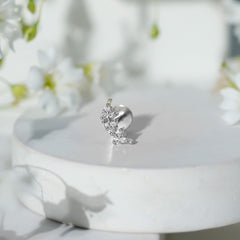 Natural Round Diamond Cluster Curved Helix Earring