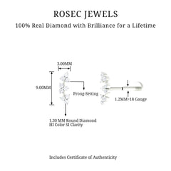 Simple Diamond Curved Helix Earring with Flat Back