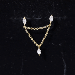 Marquise Diamond Double Piercing Earring with Dangling Chain
