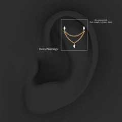 Marquise Diamond Double Piercing Earring with Dangling Chain