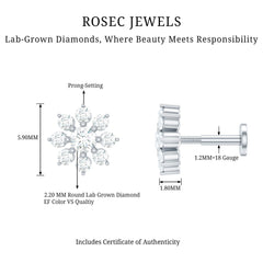 Sparkling Diamond Flower Cartilage Earring with Flat Back