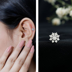 Sparkling Diamond Flower Cartilage Earring with Flat Back