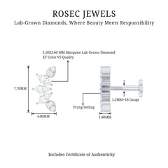 Marquise Diamond Leaf Crawler Earring for Helix Piercing