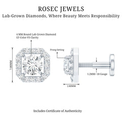 Simple Octagon Shape Diamond Helix Earring