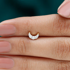 Round Cut Diamond Crescent Moon Cartilage Earring