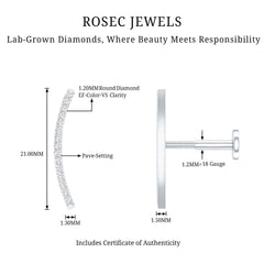 Pave Set Diamond Curved Bar Earring for Cartilage Piercing