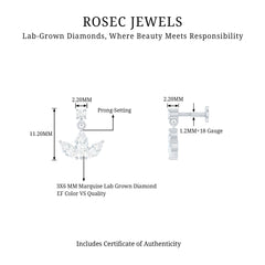 Marquise Diamond Lotus Cartilage Drop Earring