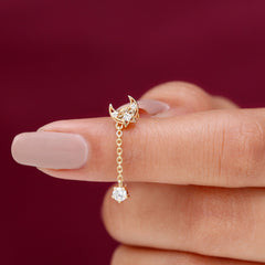 Diamond Moon Chain Earring for Helix Piercing