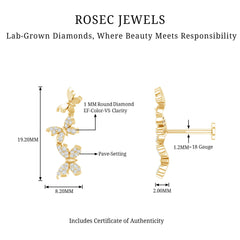 Diamond Butterfly Crawler Earring for Helix Piercing