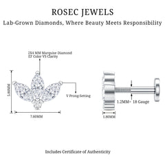 Marquise Cut Diamond Lotus Flower Earring for Cartilage Piercing