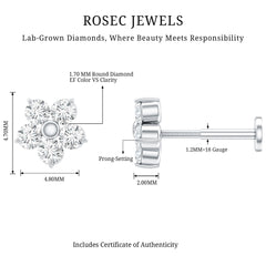 Minimalist Diamond Flower Tragus Earring with Flat Back