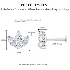 Marquise Diamond Lotus Earring for Cartilage Piercing
