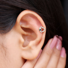 Sparkling Diamond Dog Paw Heart Earring with Black Enamel
