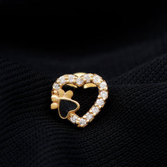 Sparkling Diamond Dog Paw Heart Earring with Black Enamel