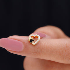 Sparkling Diamond Dog Paw Heart Earring with Black Enamel