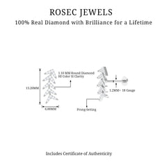Minimalist Diamond Leaf Crawler Earring for Helix Piercing
