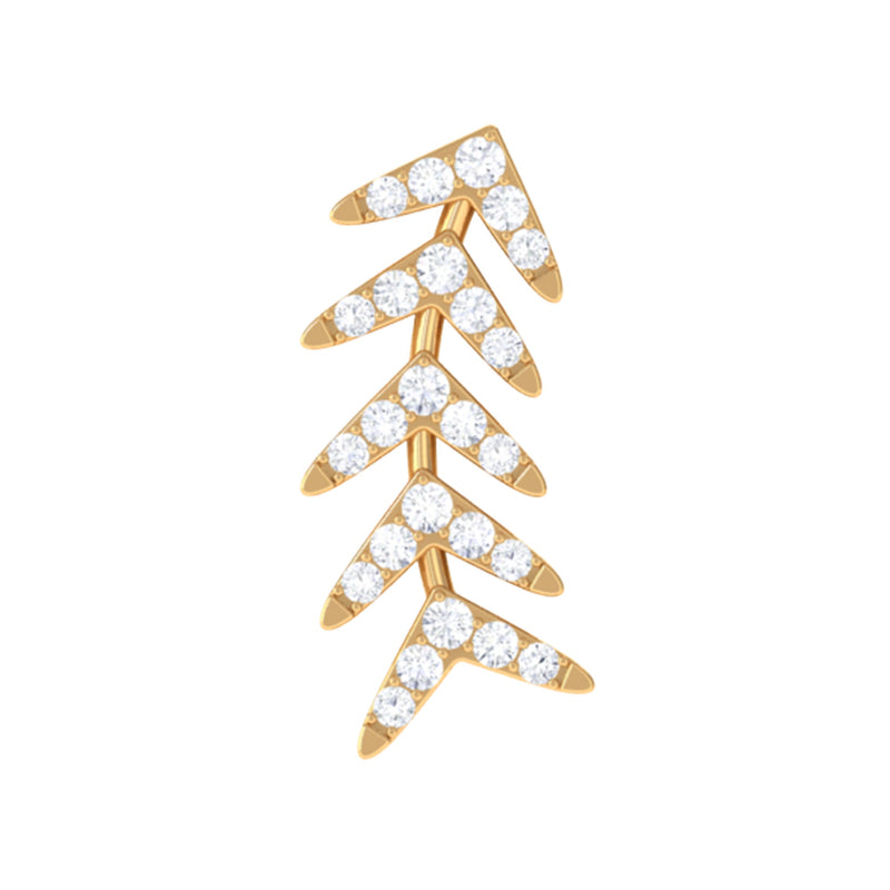 Minimalist Diamond Leaf Crawler Earring for Helix Piercing