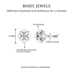 Nature Inspired Certified Diamond Flower Earring for Helix Piercing