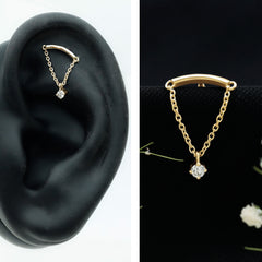Single Diamond Hidden Helix Earring with Chain