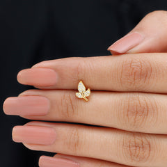 Diamond Leaf Flat Back Cartilage Stud Earring (18G) – Nature Inspired Helix & Tragus Jewelry in Gold