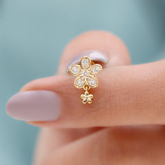 Certified Diamond Flower Helix Drop Earring