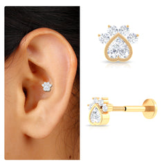 Heart Shape Diamond Dog Paw Print Earring