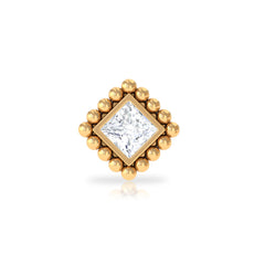 Princess Cut Diamond Solitaire Earring in Beaded Bezel Setting