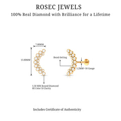 Bezel Set Diamond Ear Crawler Earring with Flat Back