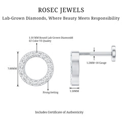 Simple Diamond Open Circle Earring with Flat Back