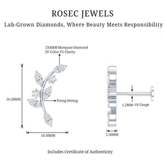 Womens Marquise Diamond Leaf Crawler Earring