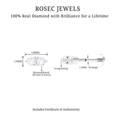 Natural Diamond 2 Stone Earring for Tragus Piercing