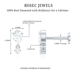 Pear Diamond Drop Earring for Helix Piercing