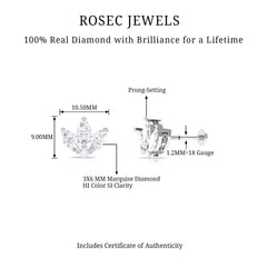 Marquise Diamond Lotus Flower Earring for Helix Piercing