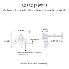 Marquise Shape Diamond Leaf Earring for Helix Piercing