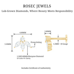 Marquise Shape Diamond Leaf Earring for Helix Piercing