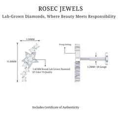 Certified Diamond Star Crawler Earring for Helix Piercing