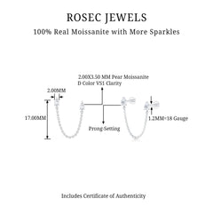 Pear Moissanite Double Piercing Earring with Dangling Chain