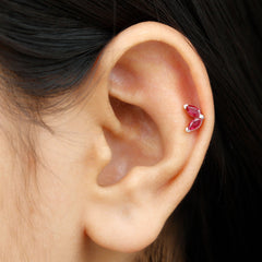 Marquise Ruby Leaf Cartilage Earring for Women