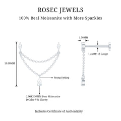 Moissanite Double Chain Earring for Helix Piercing