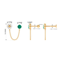 Green Emerald and Moissanite Floral Cartilage Chain Earring