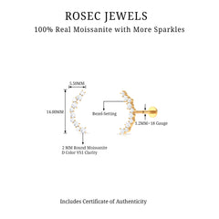 Round Cut Moissanite Ear Crawler Earring for Helix Piercing