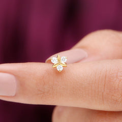 Brilliant Cut Diamond Floral Earring for Conch Piercing