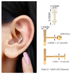 Natural Diamond Arrow Tragus Earring in Gold