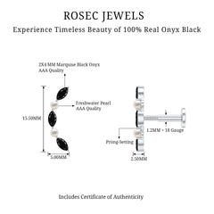 Black Onyx and Pearl Ear Crawler Earring for Helix Piercing