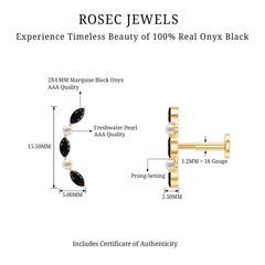 Black Onyx and Pearl Ear Crawler Earring for Helix Piercing