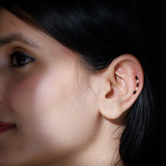 Black Onyx and Pearl Ear Crawler Earring for Helix Piercing